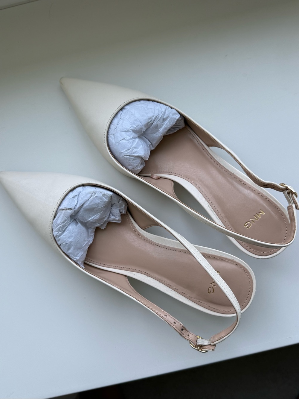 Mango Cream Pointed Slingback Heels